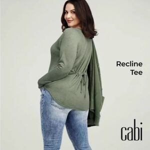 Cabi Recline Tee #4192 Heather Olive Size Large Tie Back Long Sleeve Stretchy